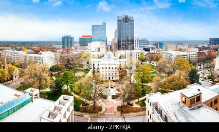Drone panorama of the North Carolina State Capitol and Raleigh skyline ...