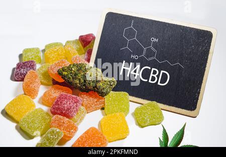 Medical Marijuana Edibles, Candies Infused with H4CBD Cannabis in food industry Stock Photo