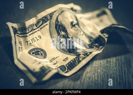 Worthless Crumpled American Dollar Banknotes Conceptual Dollar Value Theme Photo Stock Photo