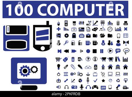 A set of 100 Computer icons signs vector illustration Stock Vector