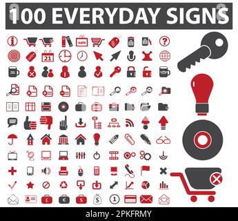 A set of icons including one 100 everyday signs vector illustration Stock Vector