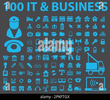 A set of 100 IT and Business icons vector illustration Stock Vector