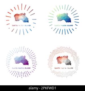Santa Maria Island low poly sunburst set. Logo of island in geometric polygonal style. Vector illustration. Stock Vector