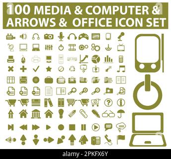 A set of 100 media computer and arrows and office icon set pack vector illustration Stock Vector