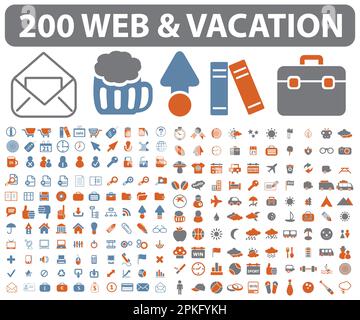 A set of 200 web icons and vacation icons vector illustration Stock Vector