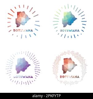 Botswana low poly sunburst set. Logo of country in geometric polygonal style. Vector illustration. Stock Vector