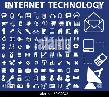 A set of 100 internet technology icons vector illustration, icons set, Internet tehcgnology icons pack Stock Vector