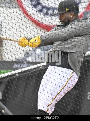 Pittsburgh, United States. 07th Apr, 2023. Pittsburgh Pirates Andrew McCutchen takes batting practice before the Home Opener against the Chicago White Sox at PNC Park on Friday April 7, 2023 in Pittsburgh. Photo by Archie Carpenter/UPI Credit: UPI/Alamy Live News Stock Photo