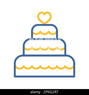 Stacked wedding cake dessert with heart topper isolated icon. Vector illustration, romance elements. Sticker, patch, badge, card for marriage, valenti Stock Vector
