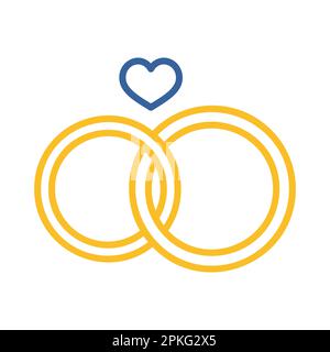 Wedding rings with a heart isolated icon. Vector illustration, romance elements. Sticker, patch, badge, card for marriage, valentine Stock Vector