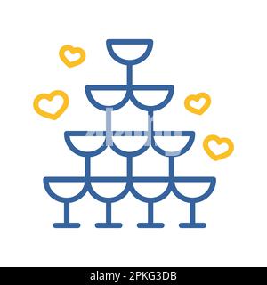 Wedding pyramid from glasses isolated icon. Vector illustration, romance elements. Sticker, patch, badge, card for marriage, valentine Stock Vector