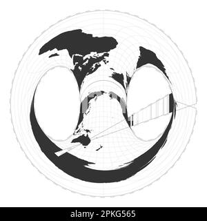 Vector world map. Hammer retroazimuthal projection. Plain world geographical map with latitude and longitude lines. Centered to 180deg longitude. Vect Stock Vector