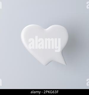 3D white heart shaped speech bubble icon on a grey background. Stock Vector