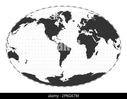 Vector world map. Fahey pseudocylindrical projection. Plain world geographical map with latitude and longitude lines. Stock Vector