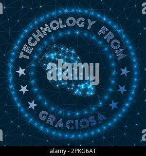 Technology From Graciosa. Futuristic geometric badge of the island. Technological concept. Round Graciosa logo. Vector illustration. Stock Vector