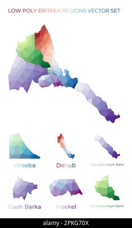 Eritrean low poly regions. Polygonal map of Eritrea with regions. Geometric maps for your design. Charming vector illustration. Stock Vector