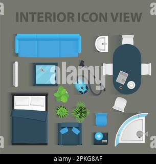 Set top view for interior icon design. Isolated Vector Illustration. Flat interior top view icon Stock Vector