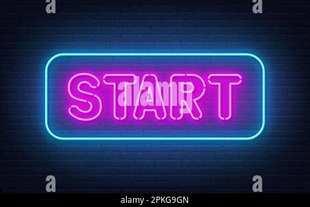 Start neon sign on brick wall background. Stock Vector