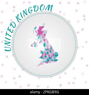 United Kingdom map design. Map of the country with regions in emerald-amethyst color palette. Stock Vector