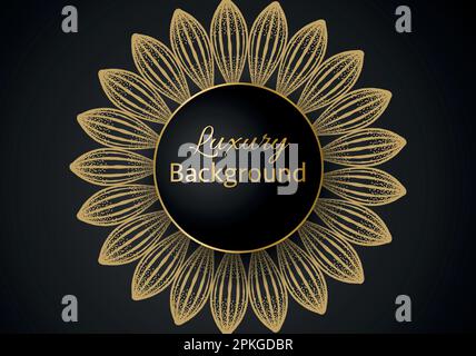 Golden shapes on dark black background Luxury realistic concept 3d paper cut style Stock Vector