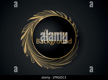 Golden shapes on dark black background Luxury realistic concept 3d paper cut style Stock Vector