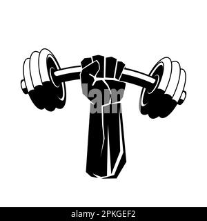 Hand holding dumbbell. Fist with dumbbell. Hand grasping dumbbell. Fitness logo design. Vector illustration. Stock Vector