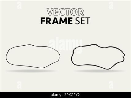 Doodle oval. Hand-drawn ellipse, round grunge frame and circled doodle isolated icon set on white. Stock Vector