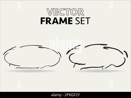 Doodle oval. Hand-drawn ellipse, round grunge frame and circled doodle isolated icon set on white. Stock Vector