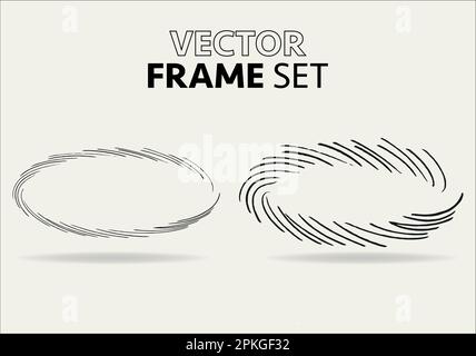 Doodle oval. Hand-drawn ellipse, round grunge frame and circled doodle isolated icon set on white. Stock Vector