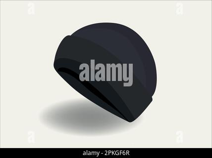 Black Beanie Hat With Folded Template On White Background, Vector File Stock Vector