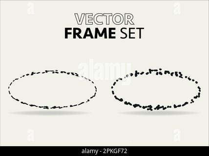 Doodle oval. Hand-drawn ellipse, round grunge frame and circled doodle isolated icon set on white. Stock Vector