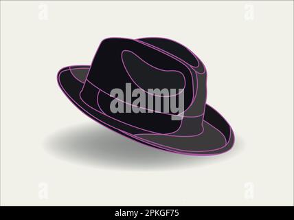 Fedora hat, side view. Wool or felt fabric, dark grey, black color. Men, unisex head accessory. Realistic style graphic vector illustration. Stock Vector