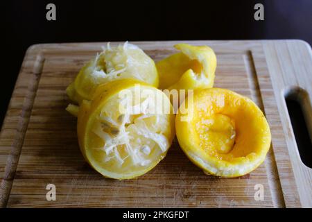 Lemons juiced, Lemons squeezed, food prep Stock Photo