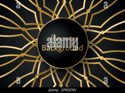 Golden shapes on dark black background Luxury realistic concept 3d paper cut style Stock Vector