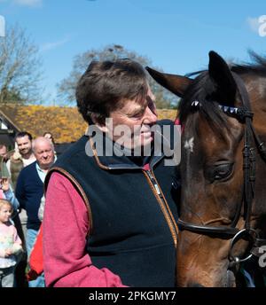 The Peter O'Sullevan 2023 Lambourn Open Day, Lambourn, Berkshire  UK  - 7 April 2023 -Legendary racing trainer Nicky Henderson gave  fans the opportunity to see some of the stars of his yard at Seven Barrows including the 2023 winner of the Champion Hurdle at the Cheltenham Festival 'Constitution Hill'. Credit Gary Blake/Alamy Live News Stock Photo