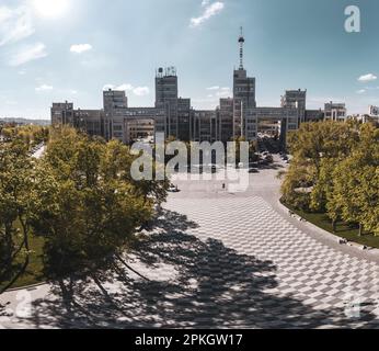 Kharkiv skyline and view on the city centre with Shevchenko monument ...