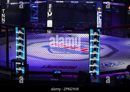 Las Vegas, NV, USA. 7th Apr, 2023. An interior view of the SmartCage prior to the start of the PFL 2 Regular Season Fight Night at The Theater inside the Virgin Hotel on April 7, 2023 in Las Vegas, NV. Christopher Trim/CSM/Alamy Live News Stock Photo