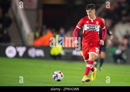 Middlesbrough's Ryan Giles passes the ball forward during the Sky Bet Championship match between Middlesbrough and Burnley at the Riverside Stadium, Middlesbrough on Friday 7th April 2023. (Photo: Trevor Wilkinson | MI News) Stock Photo