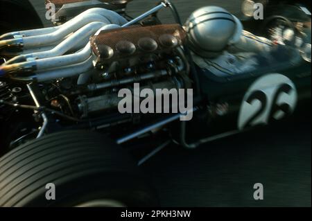 Denny Hulme in practice at the 1967 Monaco Grand Prix, which he won driving a Brabham car with Repco engine. Hulme became world champion in 1967. Stock Photo