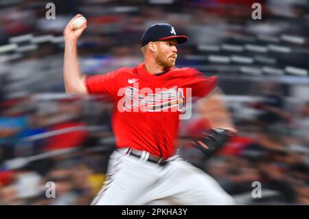 April 07, 2023: Atlanta Braves outfielder Ronald Acuna Jr. hits a single  during the fifth inning of a MLB game against the San Diego Padres at  Truist Park in Atlanta, GA. Austin