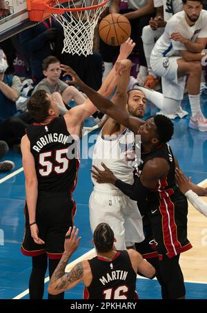 Miami Heat forward Duncan Robinson (55) shoots over Portland Trail ...