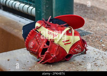 ATLANTA, GA – APRIL 07: The glove and cap of Atlanta shortstop