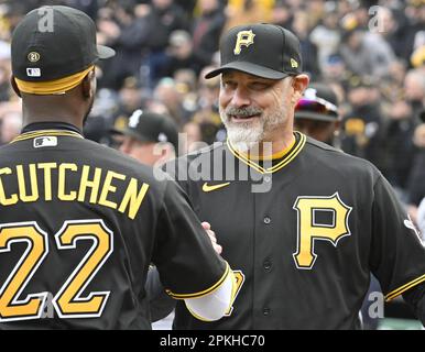 Pittsburgh Pirates' Andrew McCutchen stands in the dugout before a baseball  game against the Colorado Rockies in Pittsburgh, Monday, May 8, 2023. (AP  Photo/Gene J. Puskar Stock Photo - Alamy