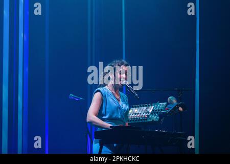 Paris, France. 05th Apr, 2023. French singer-songwriter, Sophie Maurin seen during a performance of her second album 'Longitudes' at the Cafe de la Danse in Paris. Credit: SOPA Images Limited/Alamy Live News Stock Photo