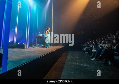 Paris, France. 05th Apr, 2023. French singer-songwriter, Sophie Maurin seen during a performance of her second album 'Longitudes' at the Cafe de la Danse in Paris. (Photo by Telmo Pinto/SOPA Images/Sipa USA) Credit: Sipa USA/Alamy Live News Stock Photo