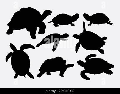 Turtle and tortoise animal silhouettes Stock Vector