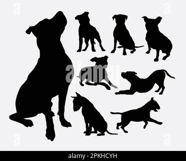 Pitbull, bulldog, terrier, dog animal silhouettes Stock Vector