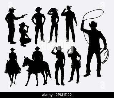 Cowboy and cowgirl silhouettes Stock Vector
