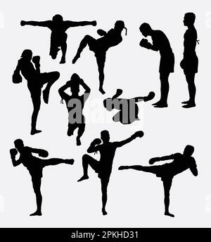 Thai boxer martial art silhouettes Stock Vector