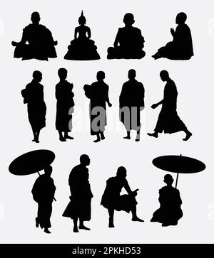 Vector Set Of Praying People Silhouettes Illustration Isolated On White ...
